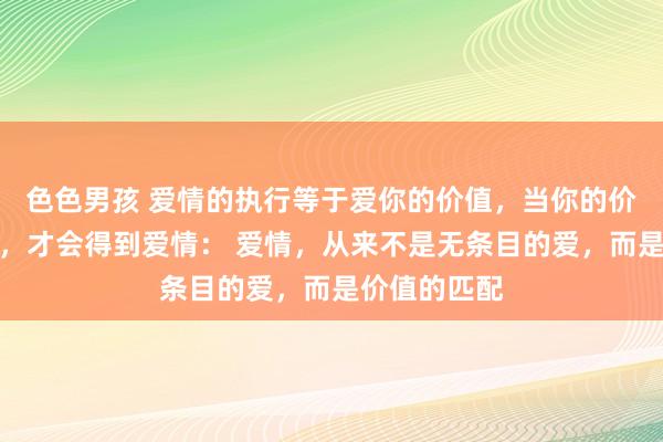 色色男孩 爱情的执行等于爱你的价值，当你的价值比对方高，才会得到爱情： 爱情，从来不是无条目的爱，而是价值的匹配